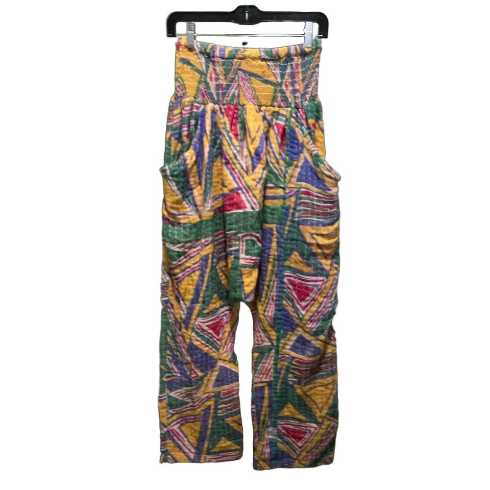 Harem Pants Cotton Geometric Boho Smocked Waist Pockets Pull On 12-22 Waist